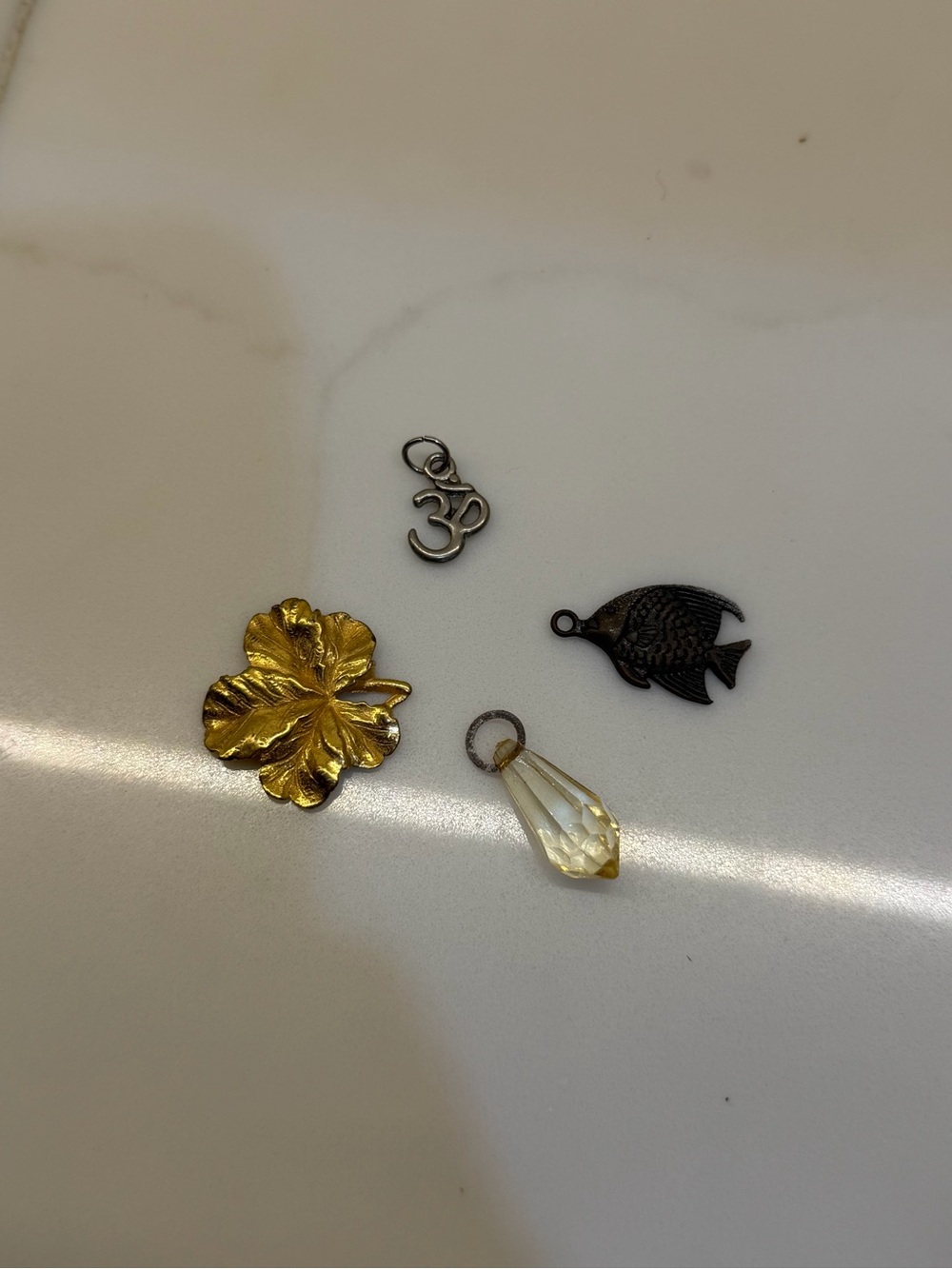 Mixed Metal & Crystal Charms Lot - Floral, Fish, Om, Teardrop